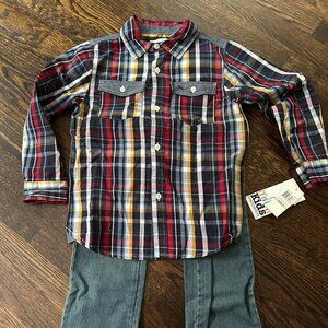 Kids Headquarters 2 Piece Set.  Jeans & Plaid Shirt Size 6